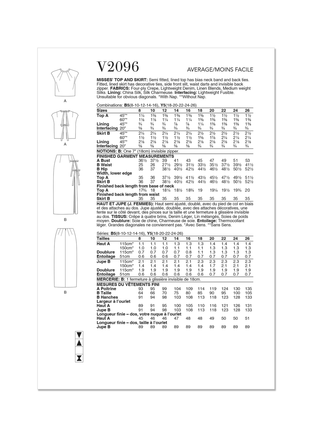 Vogue Schnittmuster V2096 Damen Top und Rock