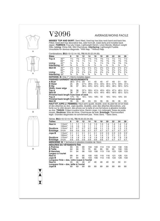 Vogue Schnittmuster V2096 Damen Top und Rock