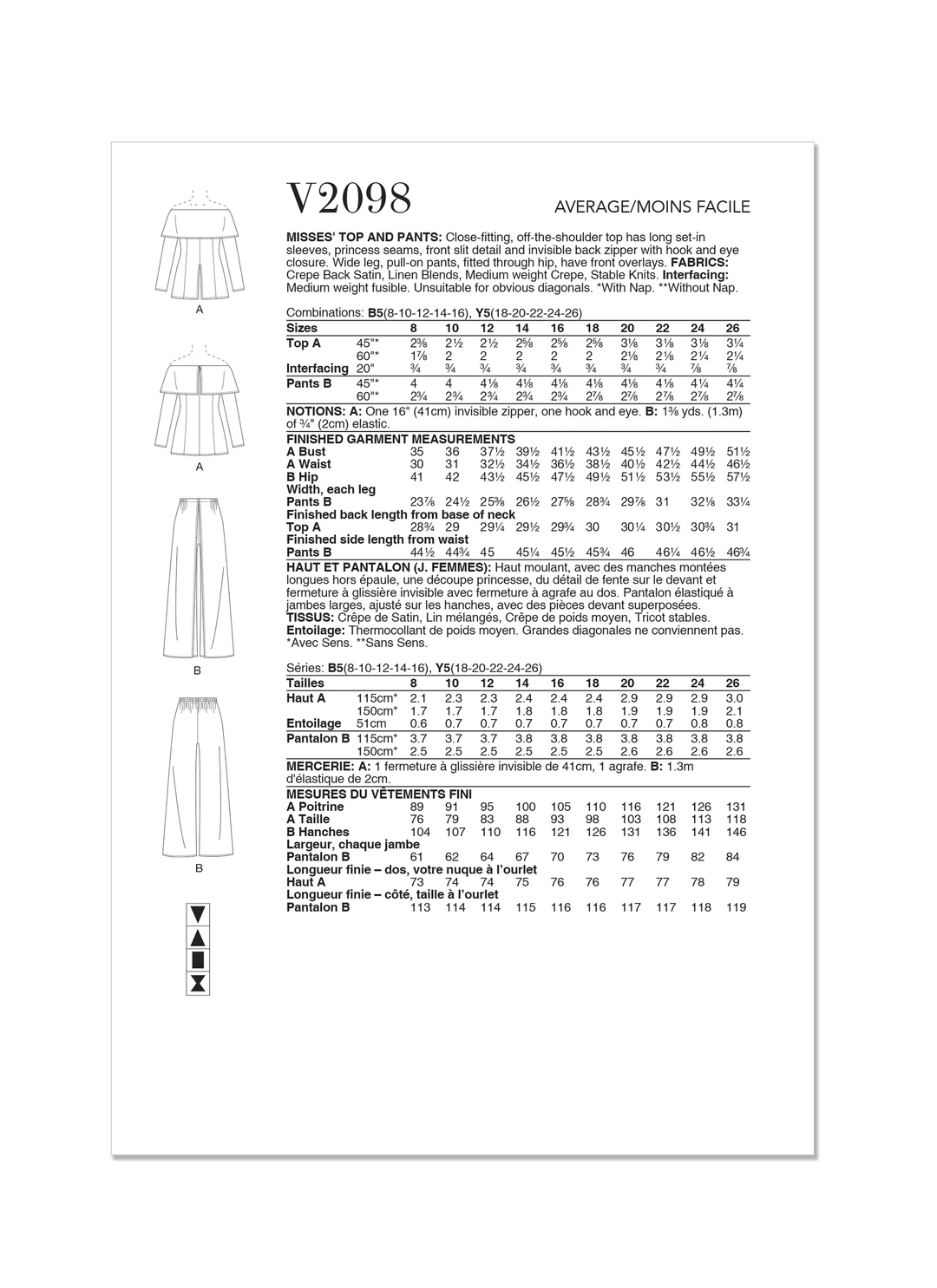 Vogue Schnittmuster V2098 Damen Top und Hose von Tom And Linda Platt
