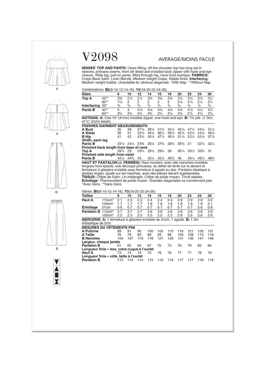 Vogue Schnittmuster V2098 Damen Top und Hose von Tom And Linda Platt