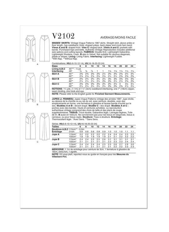 Vogue Schnittmuster V2102 Damen Rock