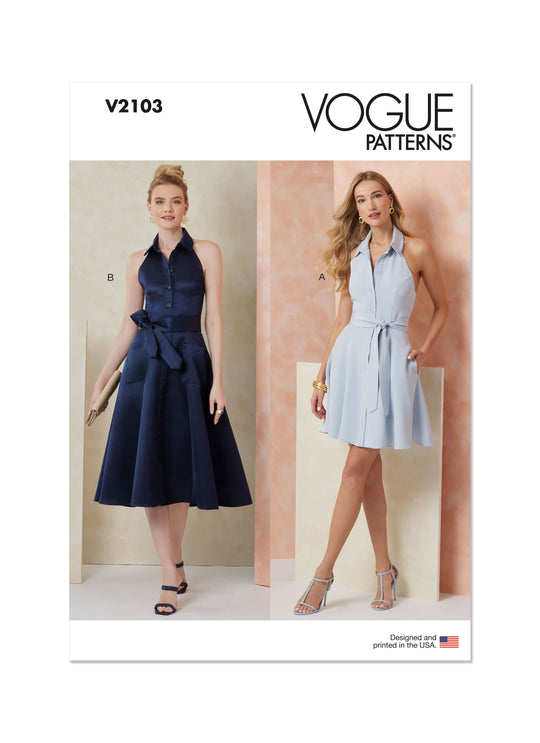 Vogue Schnittmuster  V2103 Kleid für Damen in zwei Längen und Bindegürtel