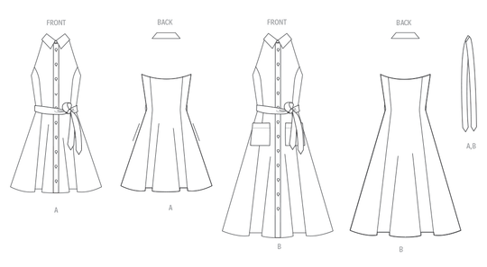 Vogue Schnittmuster  V2103 Kleid für Damen in zwei Längen und Bindegürtel