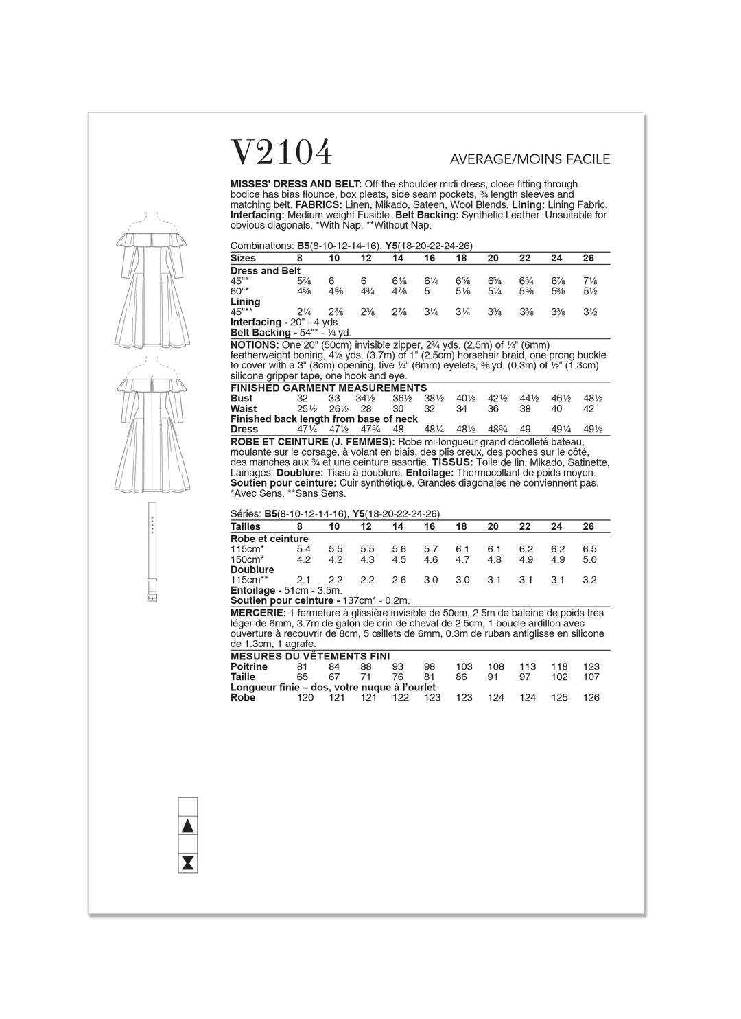 Vogue Schnittmuster  V2104 Kleid und Gürtel für Damen