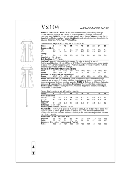 Vogue Schnittmuster  V2104 Kleid und Gürtel für Damen