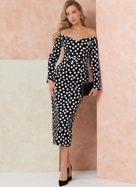 Vogue Schnittmuster  V2105 Kleid für Damen mit zierlichen Linien und Gürtel