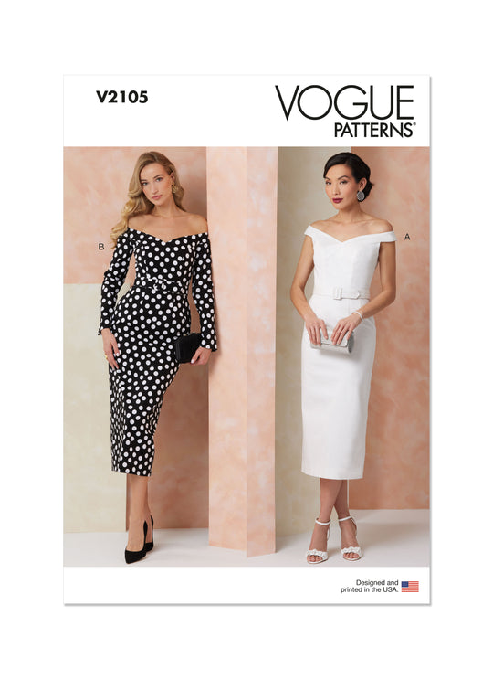 Vogue Schnittmuster  V2105 Kleid für Damen mit zierlichen Linien und Gürtel