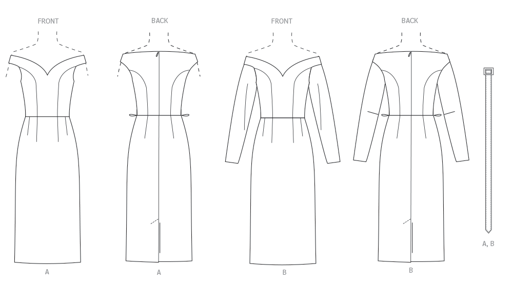 Vogue Schnittmuster  V2105 Kleid für Damen mit zierlichen Linien und Gürtel