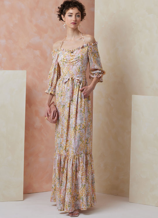 Vogue Schnittmuster  V2107 Kleid für Damen in zwei Längen mit Bindegürtel