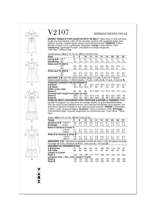 Vogue Schnittmuster  V2107 Kleid für Damen in zwei Längen mit Bindegürtel