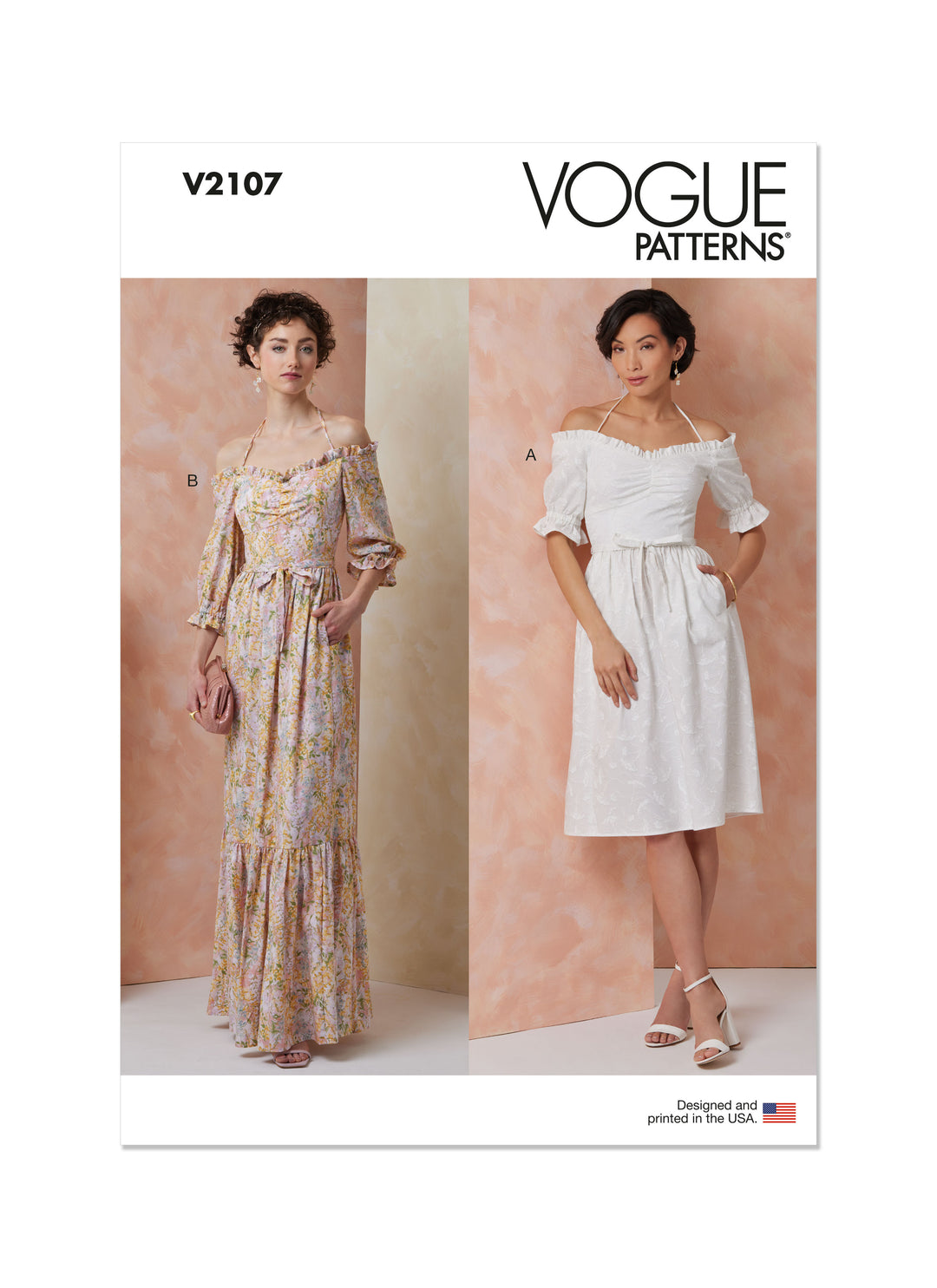 Vogue sewing pattern V2107 dress for women in two lengths with tie bel Schnittmuster-Online Vogue sewing pattern V2107 dress for women in two lengths with tie bel Schnittmuster-Online