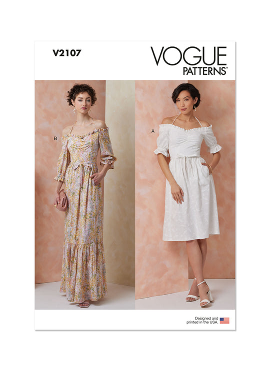Vogue Schnittmuster  V2107 Kleid für Damen in zwei Längen mit Bindegürtel