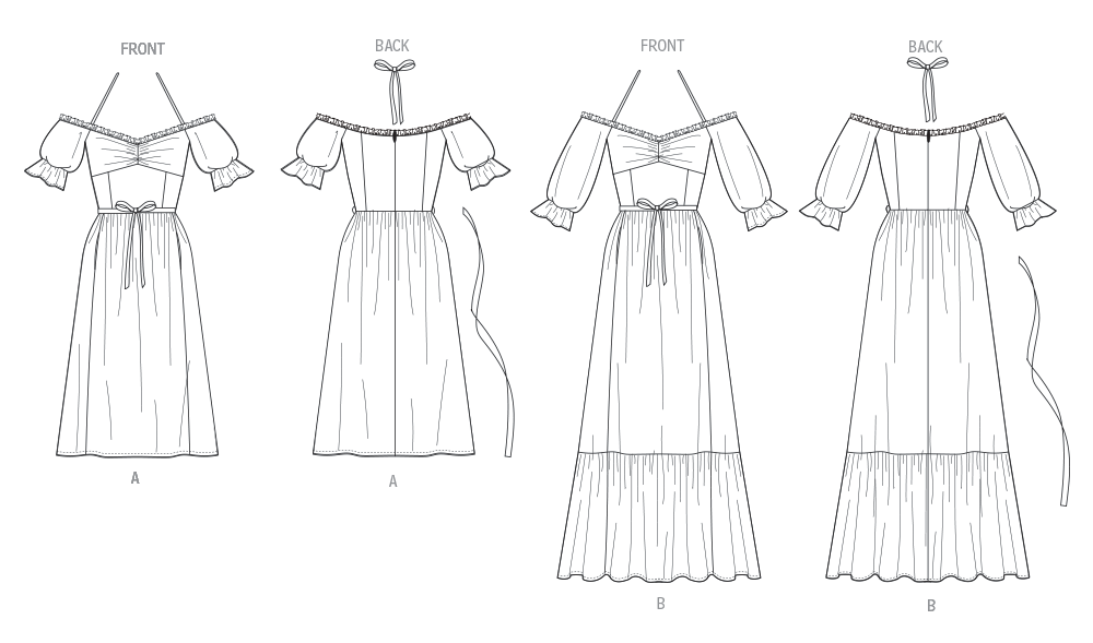 Vogue Schnittmuster  V2107 Kleid für Damen in zwei Längen mit Bindegürtel