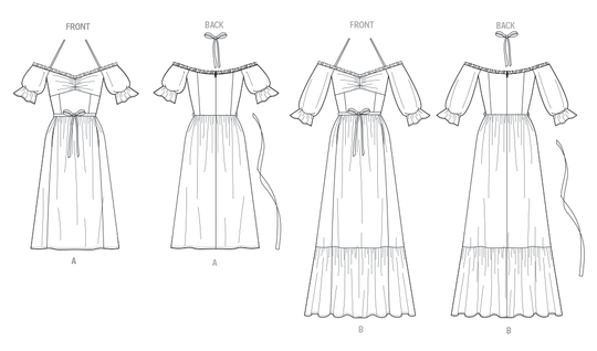 Vogue Schnittmuster  V2107 Kleid für Damen in zwei Längen mit Bindegürtel