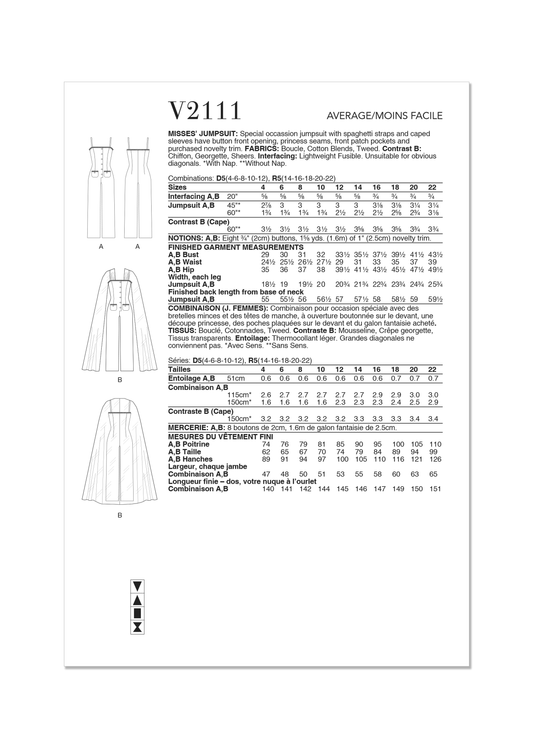 Vogue Schnittmuster  V2111 Jumpsuits für Damen