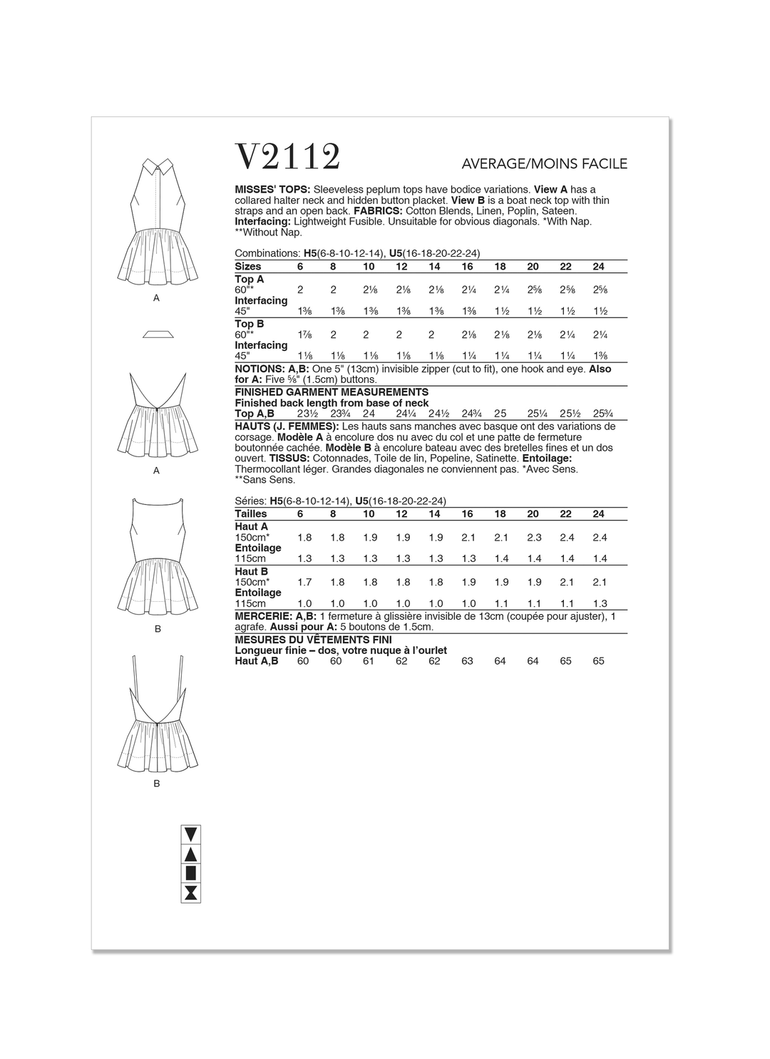 Vogue Schnittmuster  V2112 Damen Top