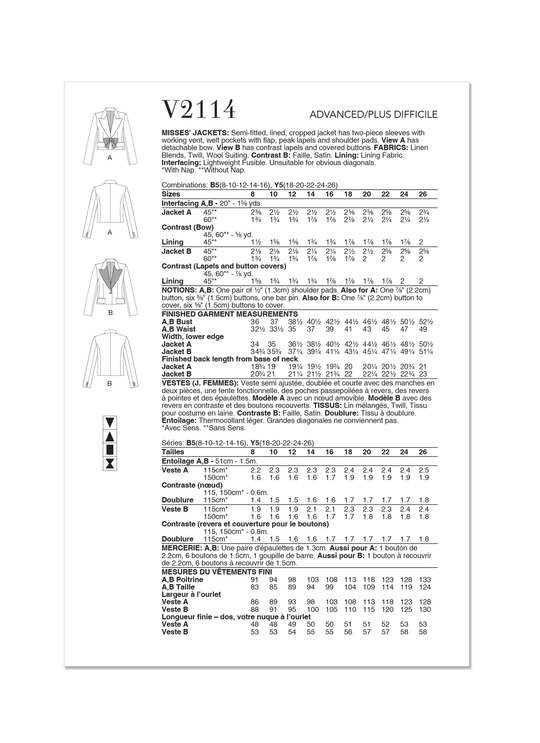 Vogue Schnittmuster  V2114 Damen Jacke