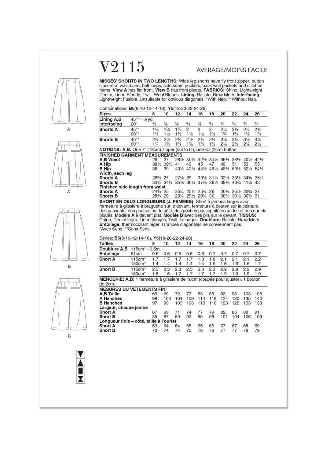 Vogue Schnittmuster  V2115 Shorts für Damen in zwei Längen