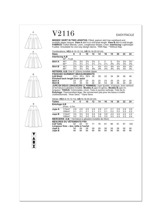 Vogue Schnittmuster  V2116 Rock für Damen in zwei Längen
