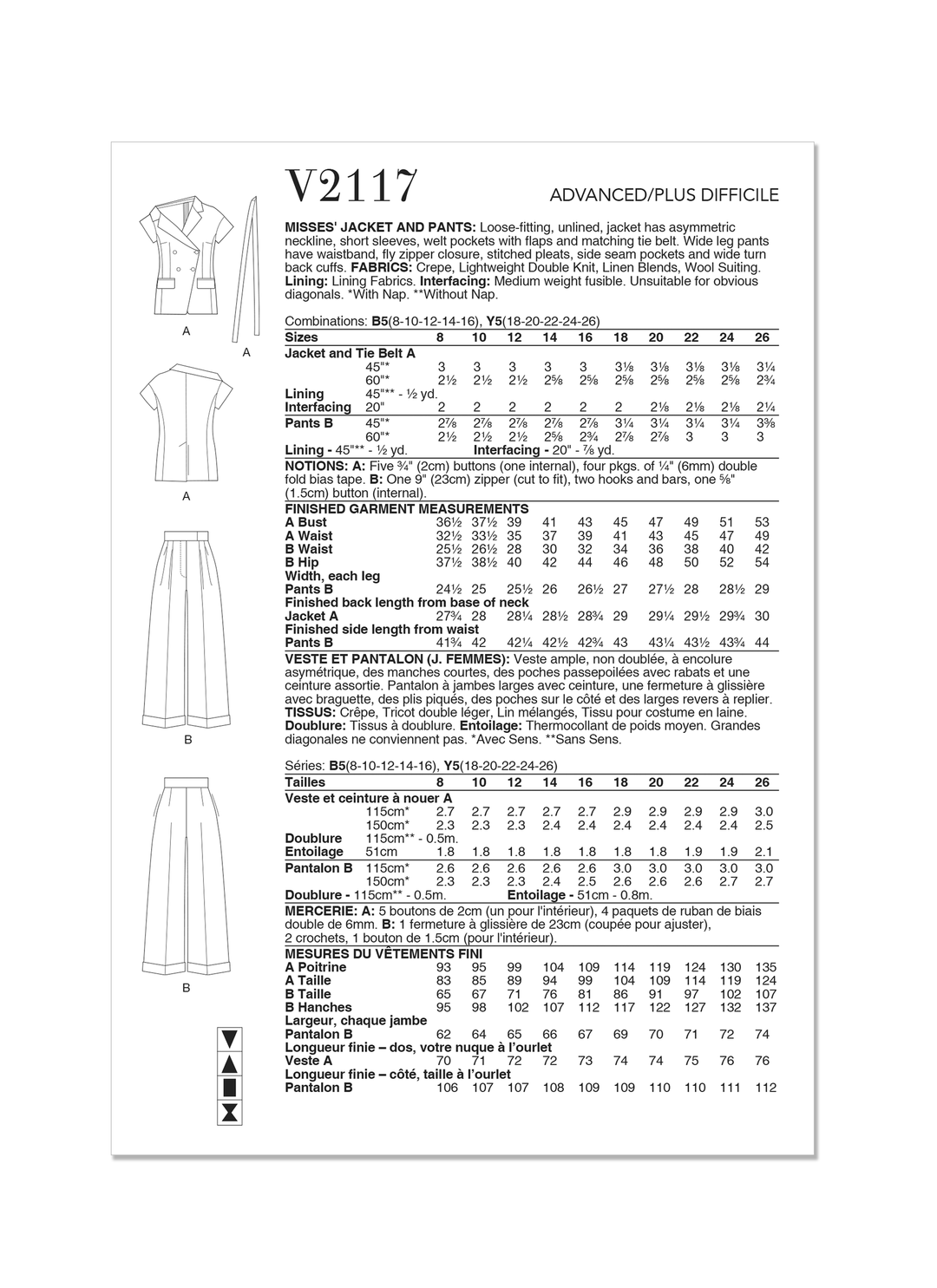 Vogue Schnittmuster  V2117 Jacke und Hose für Damen
