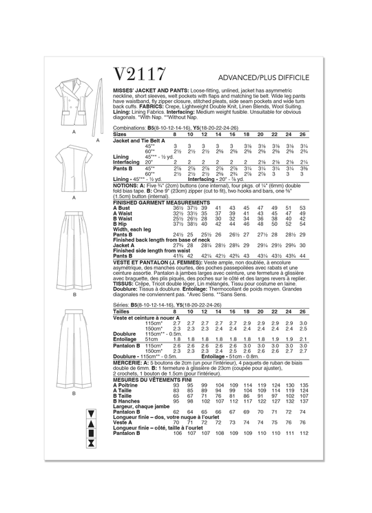Vogue Schnittmuster  V2117 Jacke und Hose für Damen