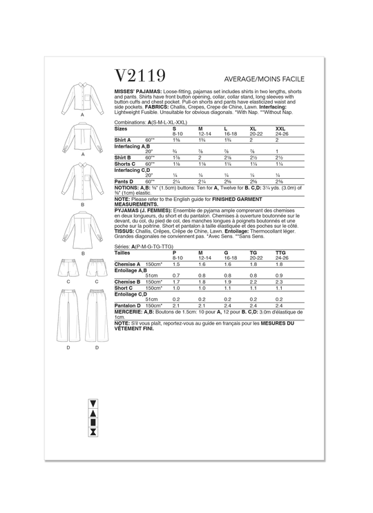Vogue Schnittmuster  V2119 Damen Pajamas