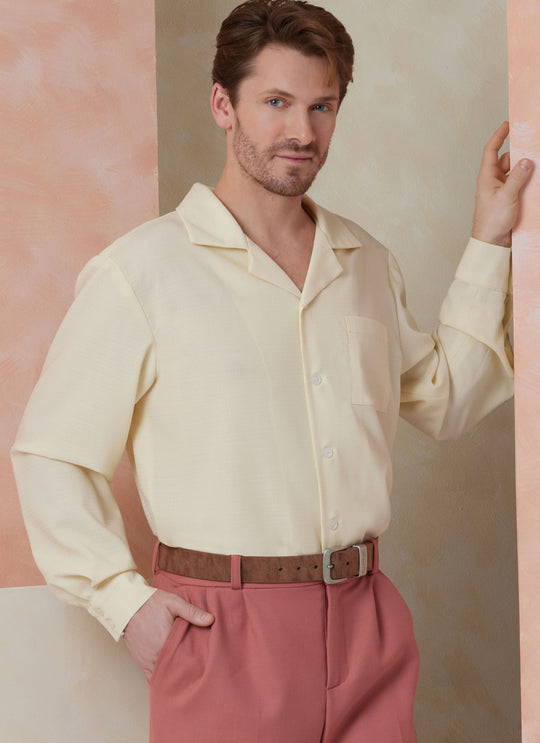 Vogue Schnittmuster  V2120 Herrenhemd mit Ärmelvariationen, Shorts, Hose und Gürtel