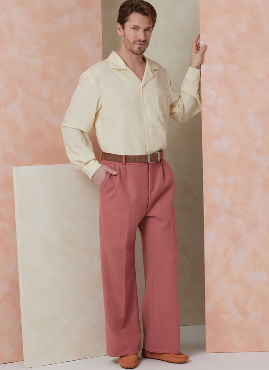 Vogue Schnittmuster  V2120 Herrenhemd mit Ärmelvariationen, Shorts, Hose und Gürtel