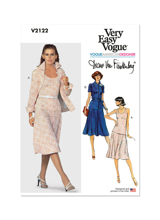 Vogue Schnittmuster  V2122 Damen Strick-Jacket, Gürtel, Rock und Oberteil von Diane von Furstenberg