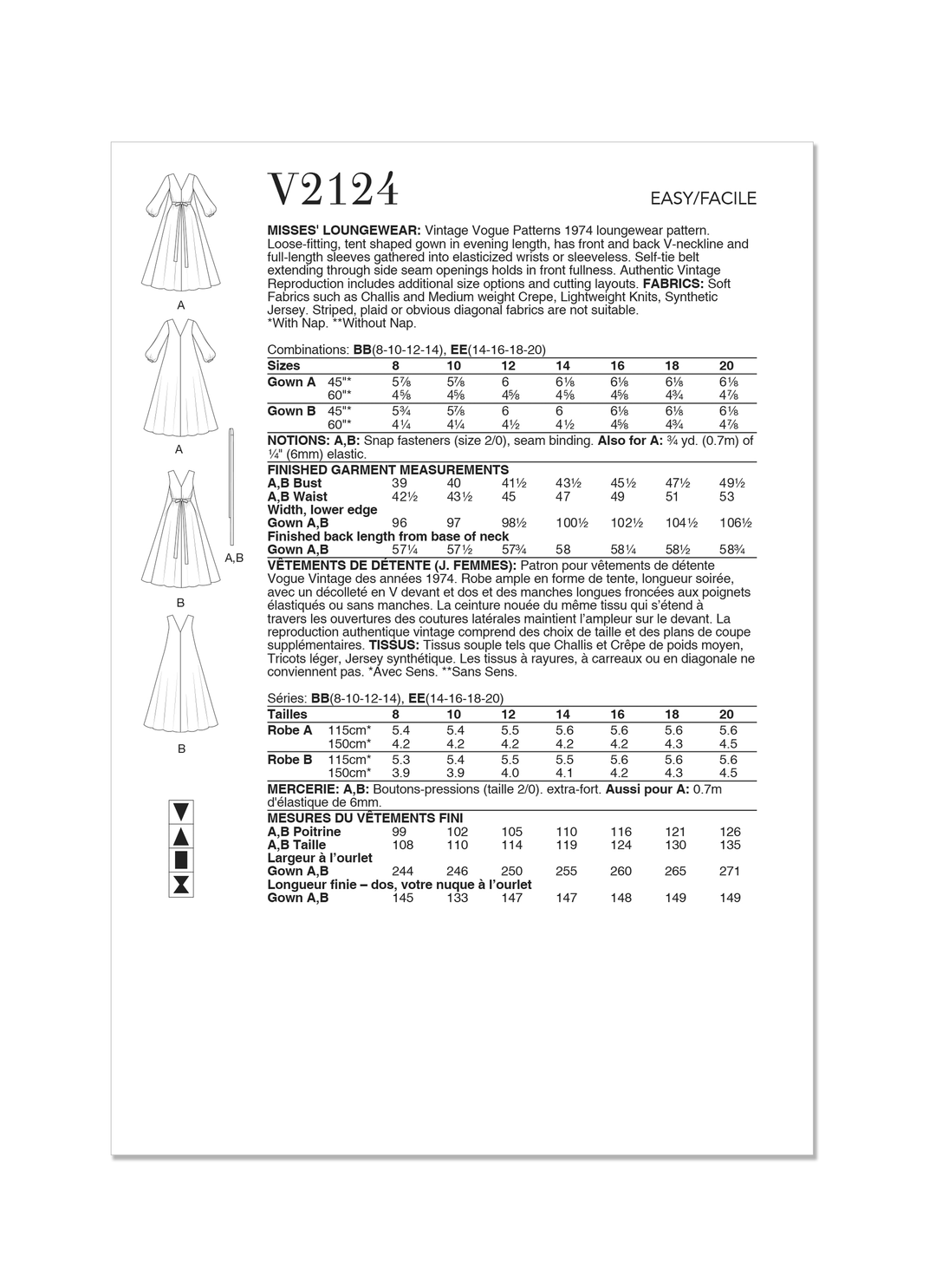 Vogue Schnittmuster  V2124 Damen Loungewear