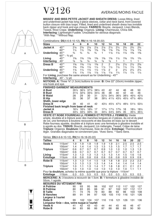 Vogue Schnittmuster V2126 Jacke und Etuikleid für Damen