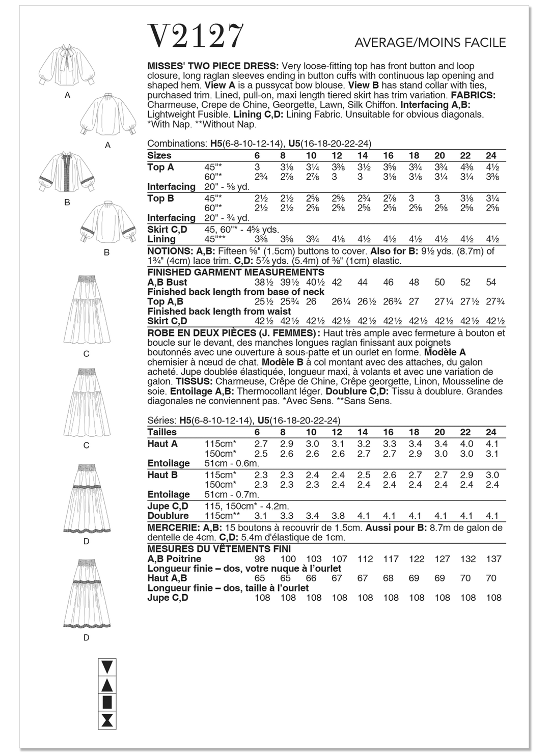 Vogue Schnittmuster V2127 Zweiteiliges Kleid für Damen