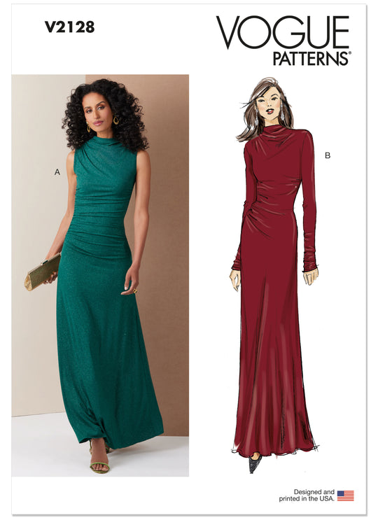 Vogue Schnittmuster V2128 Strickkleid für Damen mit Rüschen und verschiedenen Ärmelvarianten