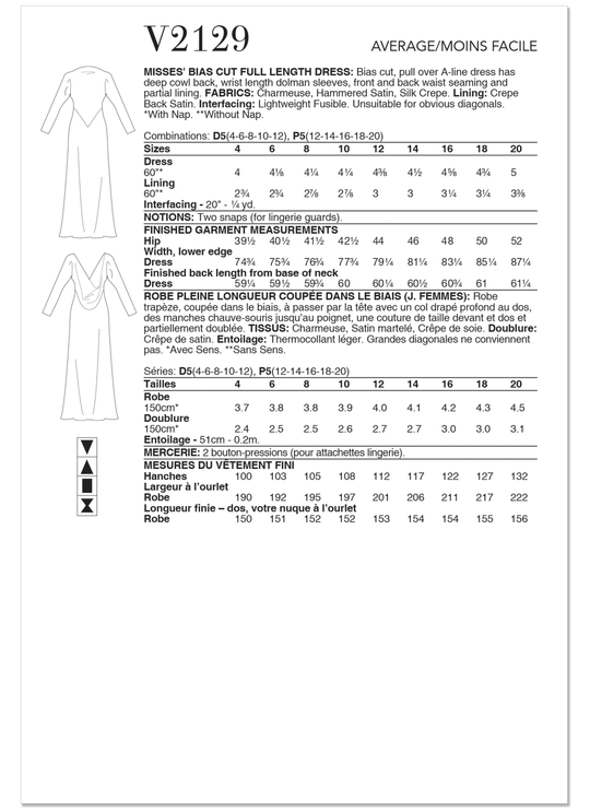 Vogue Schnittmuster V2129 Schräg geschnittenes langes Kleid für Damen von Tom und Linda Platt