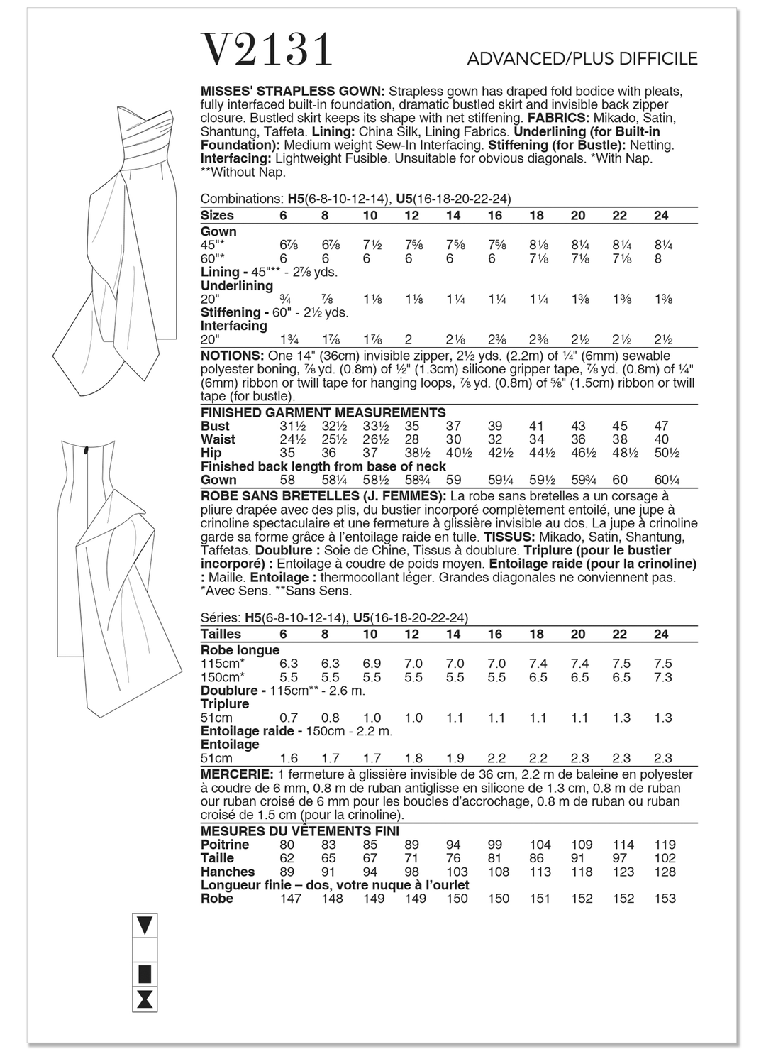 Vogue Schnittmuster V2131 Trägerloses Abendkleid für Damen