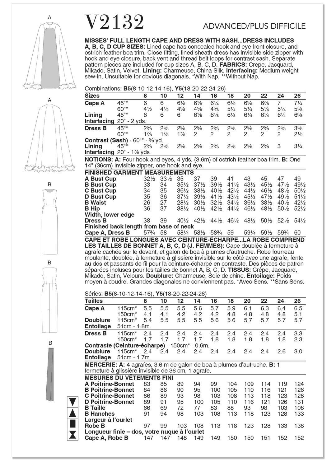 Vogue Schnittmuster V2132 Langes Cape und Kleid mit Schärpe für Damen