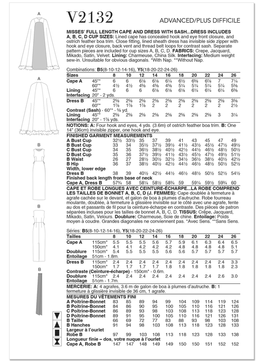 Vogue Schnittmuster V2132 Langes Cape und Kleid mit Schärpe für Damen