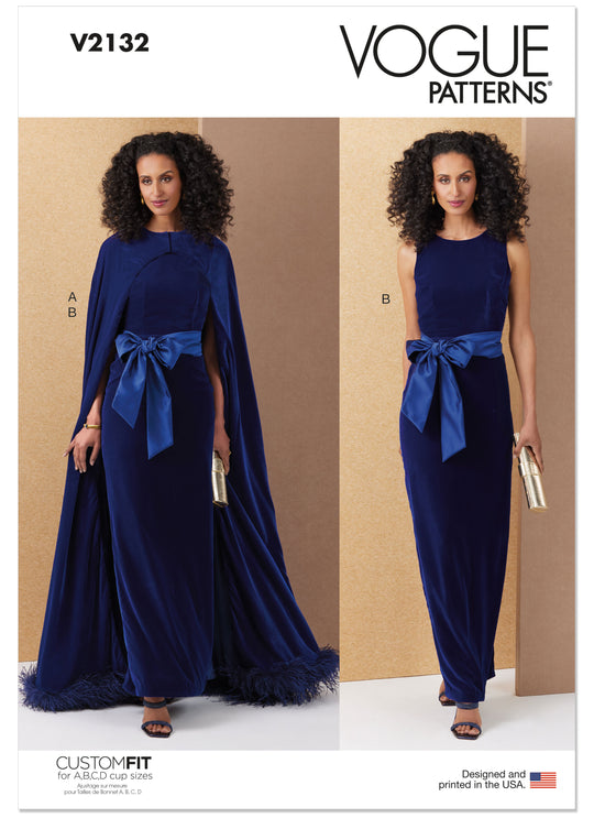 Vogue Schnittmuster V2132 Langes Cape und Kleid mit Schärpe für Damen