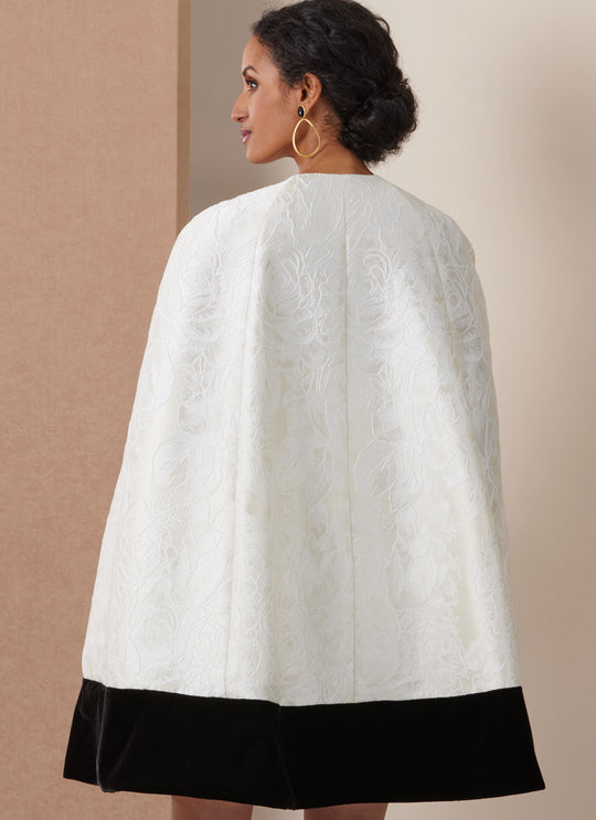 Vogue Schnittmuster V2133 Kurzes Cape und tailliertes Kleid mit abnehmbarer Schleife für Damen