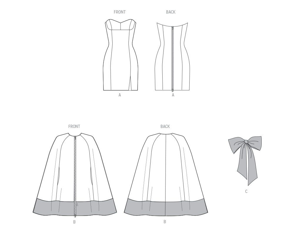 Vogue Schnittmuster V2133 Kurzes Cape und tailliertes Kleid mit abnehmbarer Schleife für Damen