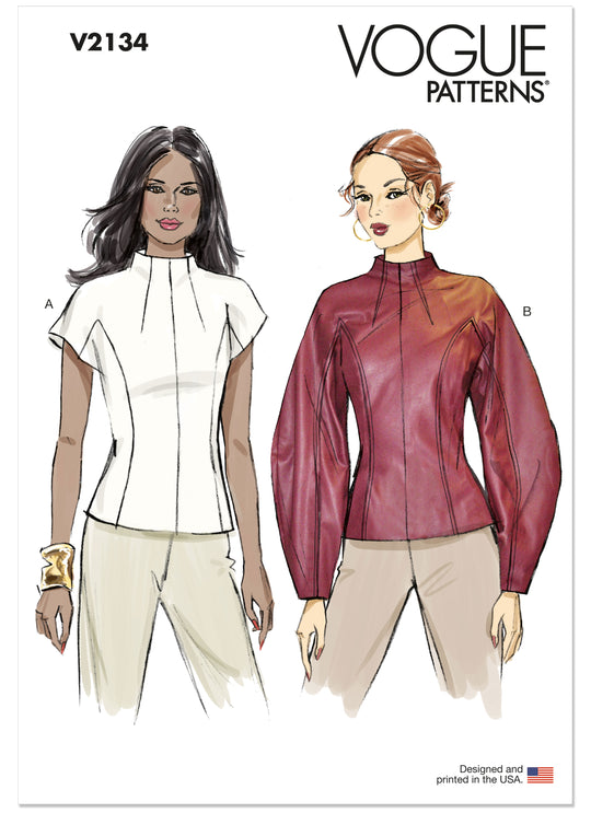 Vogue Schnittmuster V2134 Oberteil mit verschiedenen Ärmelvarianten für Damen und zierliche Damen