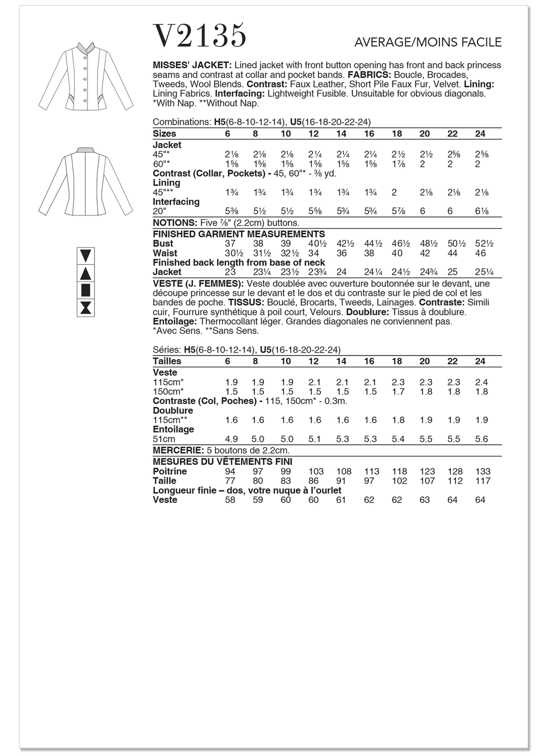 Vogue Schnittmuster V2135 Damenjacke von Julio Cesar NYC
