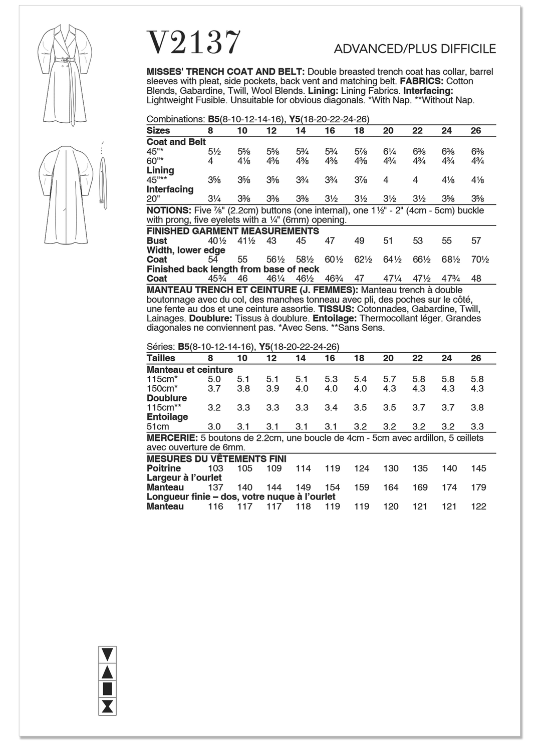 Vogue Schnittmuster V2137 Zweireihiger Trenchcoat für Damen