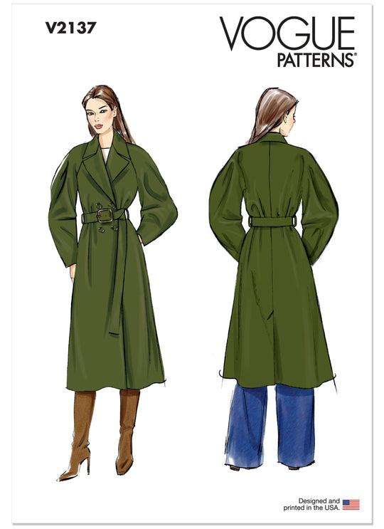 Vogue Schnittmuster V2137 Zweireihiger Trenchcoat für Damen