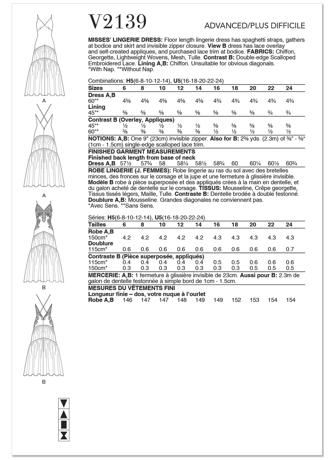 Vogue Schnittmuster V2139 Damen-Lingerie-Kleid