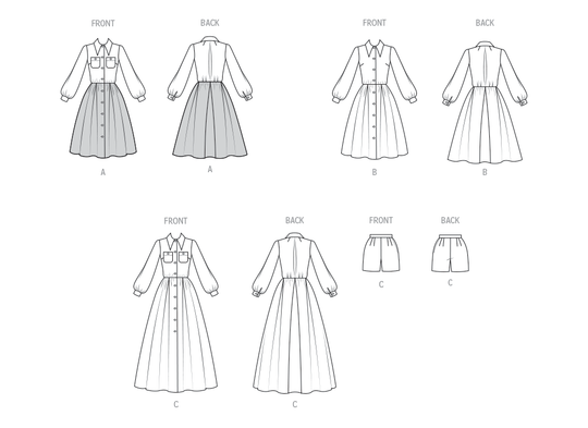 Vogue Schnittmuster V2146 Vintage-Kleid für Damen in zwei Längen und Shorts