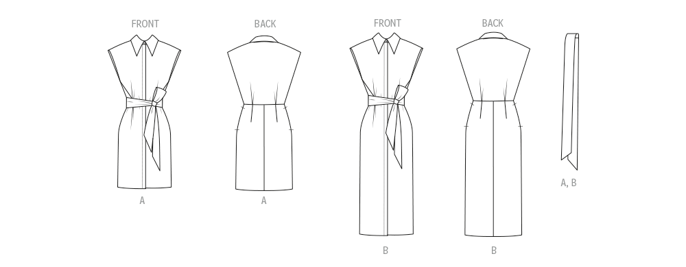 Vogue Schnittmuster V2151 – Damen Hemdkleid in zwei Längen mit Schärpe