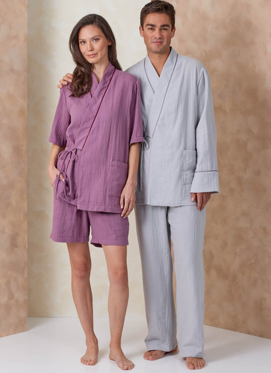 Vogue Schnittmuster V2168 Unisex-Morgenmantel, Pyjamahose und Shorts