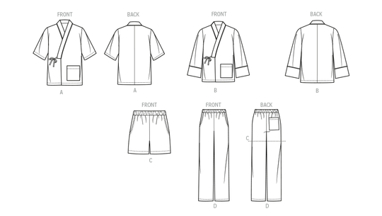 Vogue Schnittmuster V2168 Unisex-Morgenmantel, Pyjamahose und Shorts