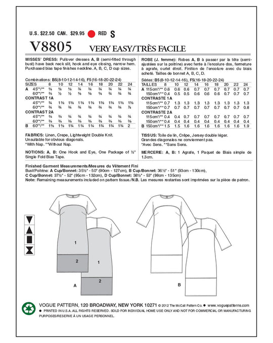 Vogue sewing pattern V8805 women's dress